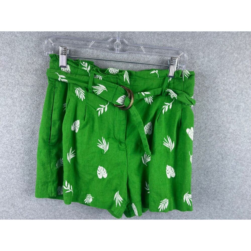 Ann Taylor Loft Bermuda Shorts Womens 4 Petite Green Belted Hawaiian Linen Blend